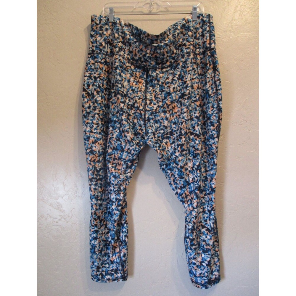 Xersion Womens Sz 3X Quick-Dri 7/8 Ankle Leggings Workout Gym Geometric Blue - Picture 3 of 4